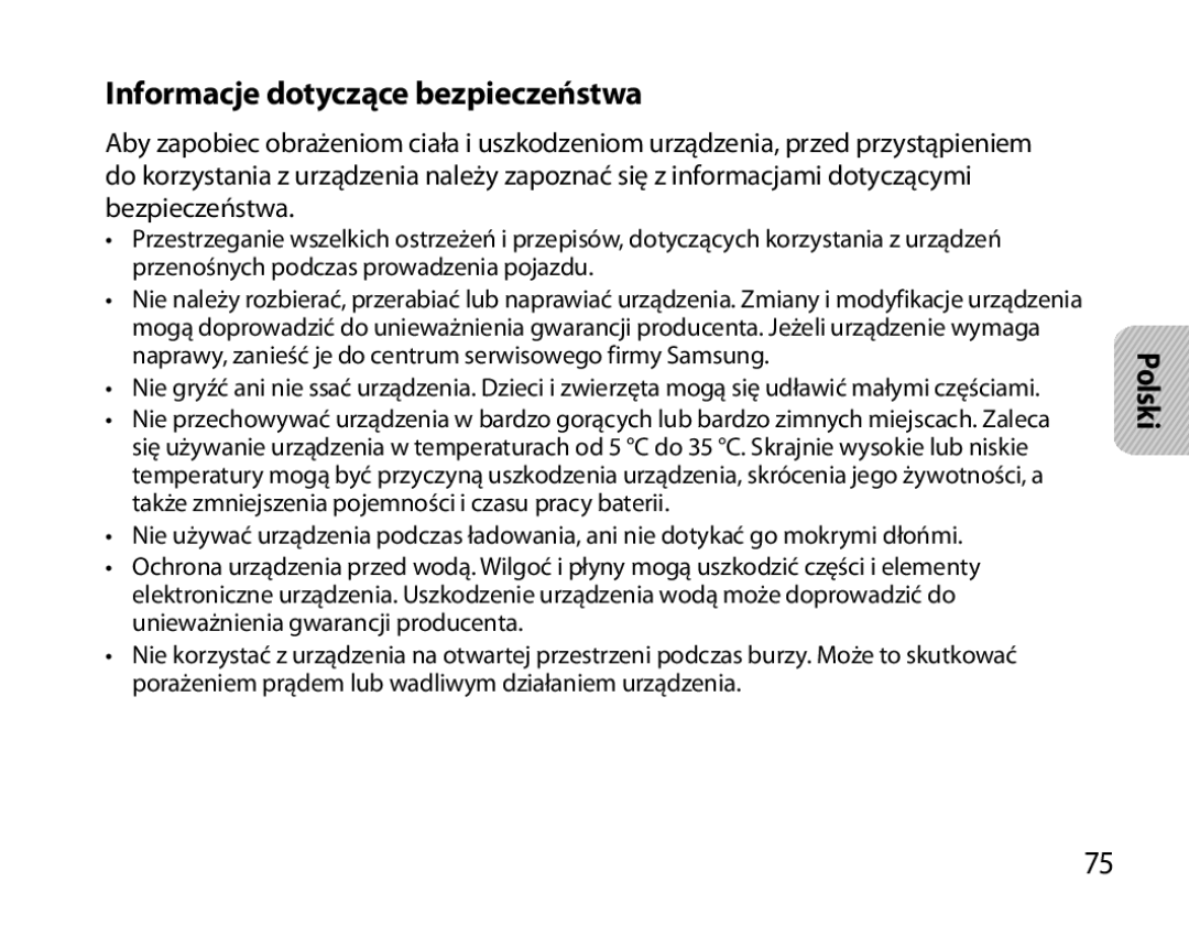 Samsung BHS6000EBECHAT, BHS6000EBECXEF, BHS6000EBECFOP, BHS6000EBECCRO, BHS6000EBECXEH Informacje dotyczące bezpieczeństwa 