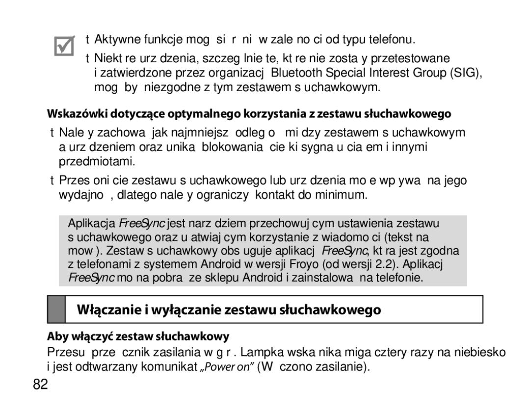 Samsung BHS6000EBECXEE, BHS6000EBECXEF manual Włączanie i wyłączanie zestawu słuchawkowego, Aby włączyć zestaw słuchawkowy 