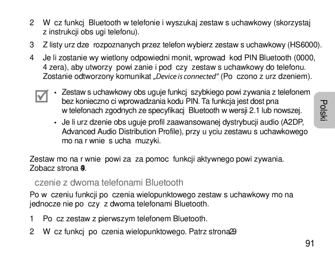 Samsung BHS6000EBECHAT, BHS6000EBECXEF, BHS6000EBECFOP, BHS6000EBECCRO, BHS6000EBECXEH Łączenie z dwoma telefonami Bluetooth 