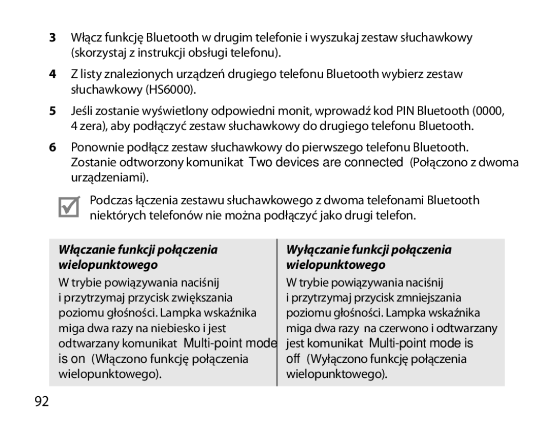 Samsung BHS6000EPECXEH, BHS6000EBECXEF, BHS6000EBECFOP, BHS6000EBECCRO manual Off Wyłączono funkcję połączenia wielopunktowego 