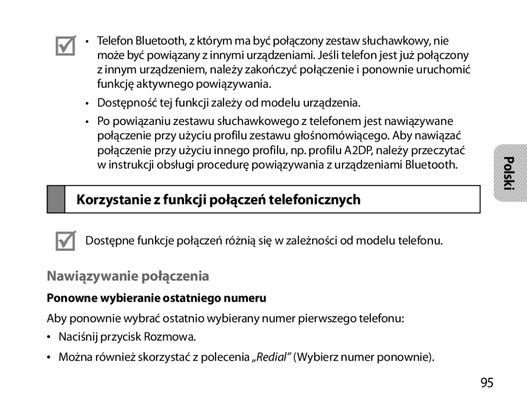 Samsung BHS6000EBECFOP, BHS6000EBECXEF manual Korzystanie z funkcji połączeń telefonicznych, Nawiązywanie połączenia 