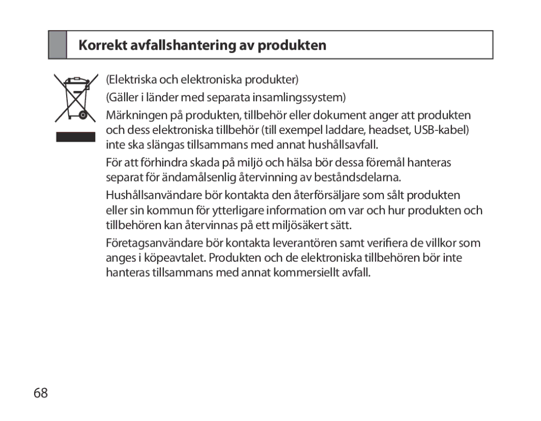 Samsung BHS6000EPECXEH, BHS6000EBECXEF, BHS6000EBECFOP, BHS6000EBECCRO, BHS6000EBECXEH Korrekt avfallshantering av produkten 