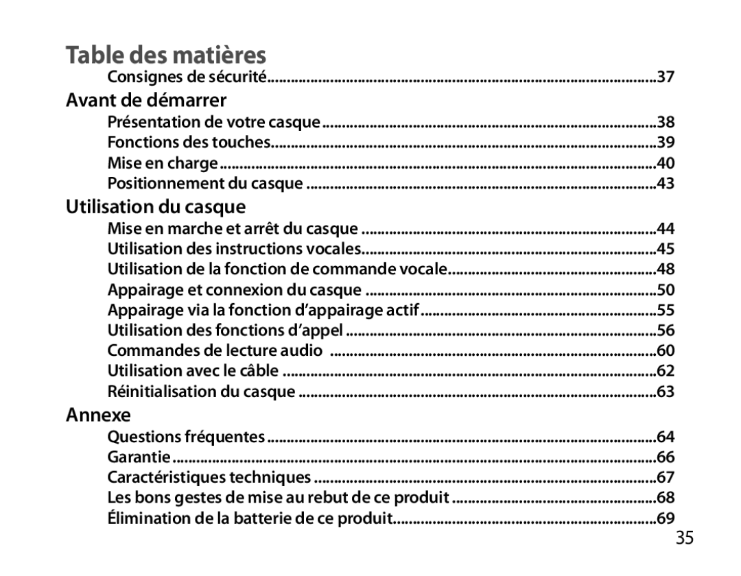 Samsung BHS6000EBECHAT, BHS6000EBECXEF, BHS6000EBECFOP, BHS6000EBECCRO manual Avant de démarrer, Utilisation du casque, Annexe 