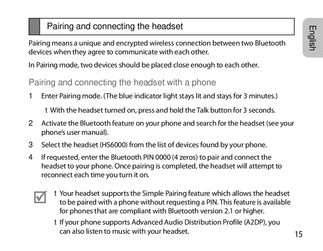 Samsung BHS6000EBECFOP, BHS6000EBECXEF, BHS6000EBECCRO, BHS6000EBECXEH Pairing and connecting the headset with a phone 