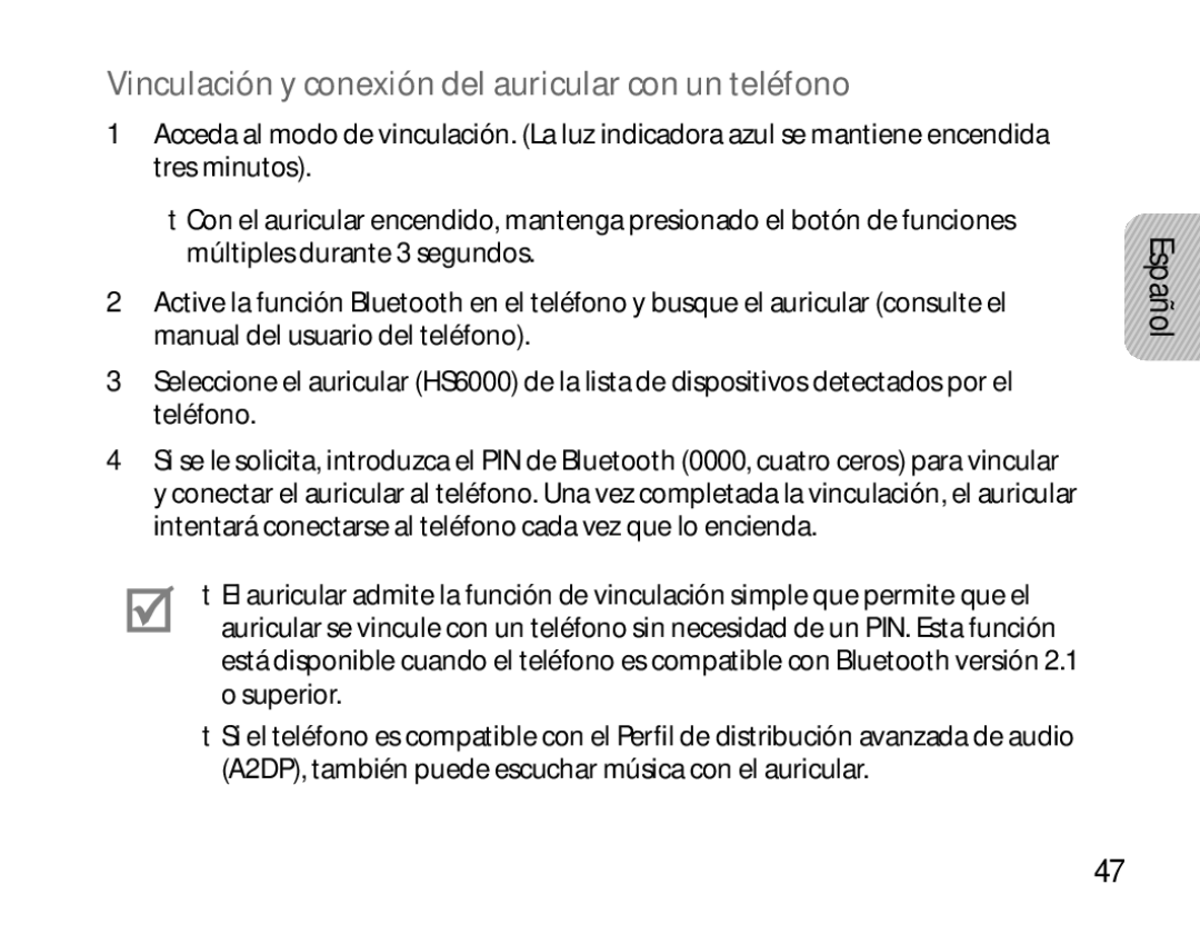 Samsung BHS6000EBECFOP, BHS6000EBECXEF, BHS6000EBECCRO, BHS6000EBECXEH Vinculación y conexión del auricular con un teléfono 