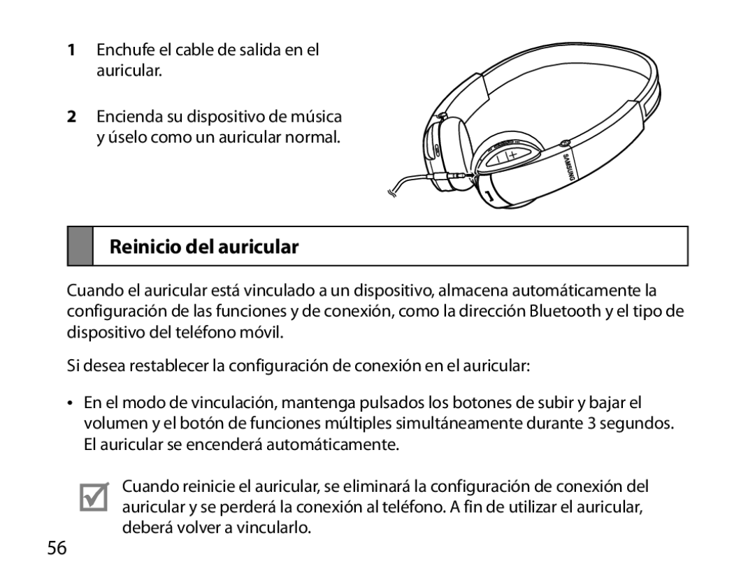 Samsung BHS6000EBECCRO, BHS6000EBECXEF, BHS6000EBECFOP, BHS6000EBECXEH, BHS6000EBECXEE, BHS6000EBECHAT Reinicio del auricular 