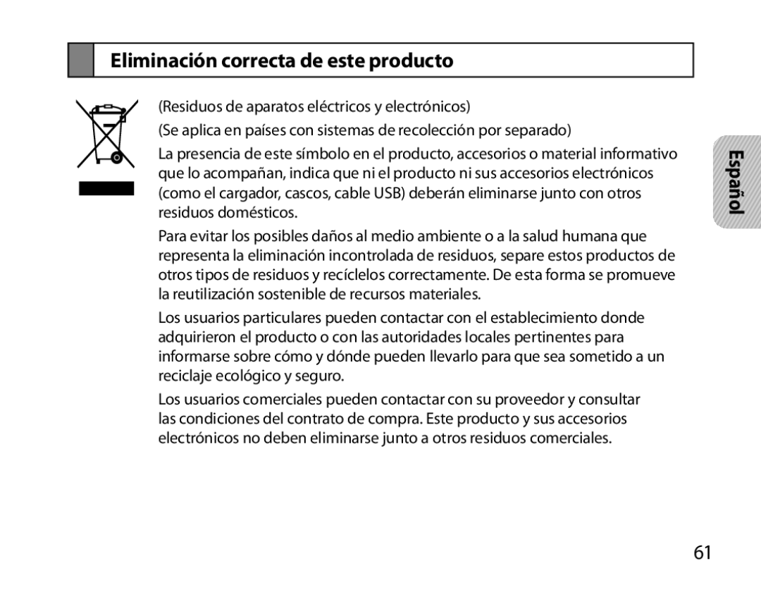 Samsung BHS6000EMECXEH, BHS6000EBECXEF, BHS6000EBECFOP, BHS6000EBECCRO, BHS6000EBECXEH Eliminación correcta de este producto 