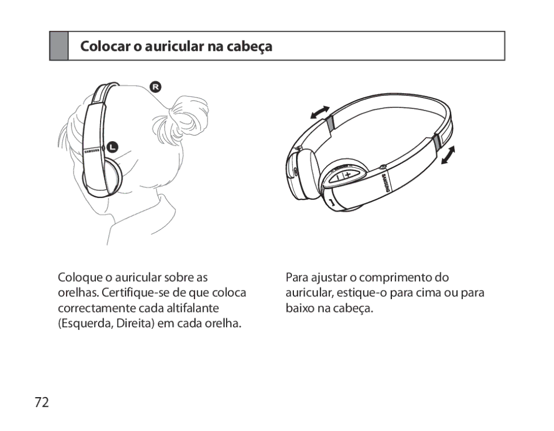 Samsung BHS6000EBECCRO, BHS6000EBECXEF, BHS6000EBECFOP, BHS6000EBECXEH, BHS6000EBECXEE manual Colocar o auricular na cabeça 