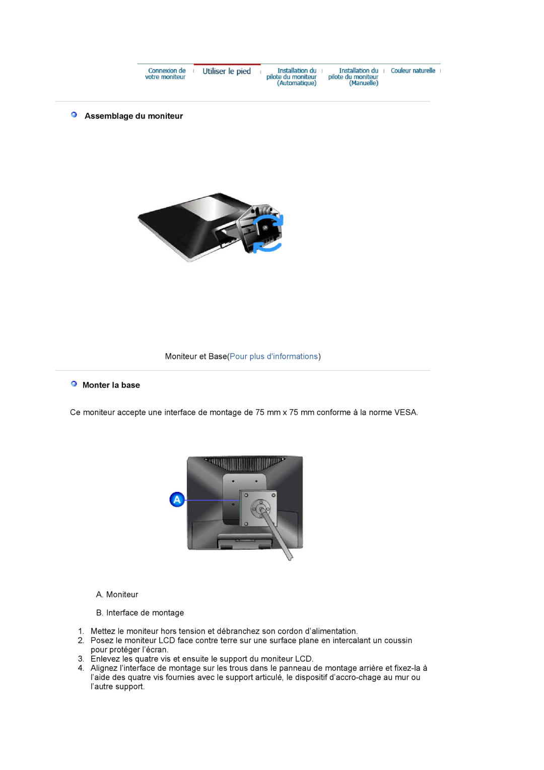 Samsung BI19BSSBV/EDC, BI17BSSBV/EDC manual Assemblage du moniteur, Monter la base 