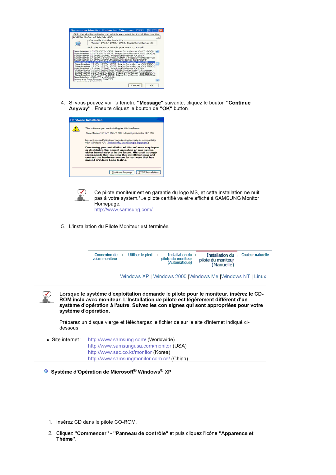 Samsung BI19BSSBV/EDC, BI17BSSBV/EDC manual Système dOpération de Microsoft Windows XP 