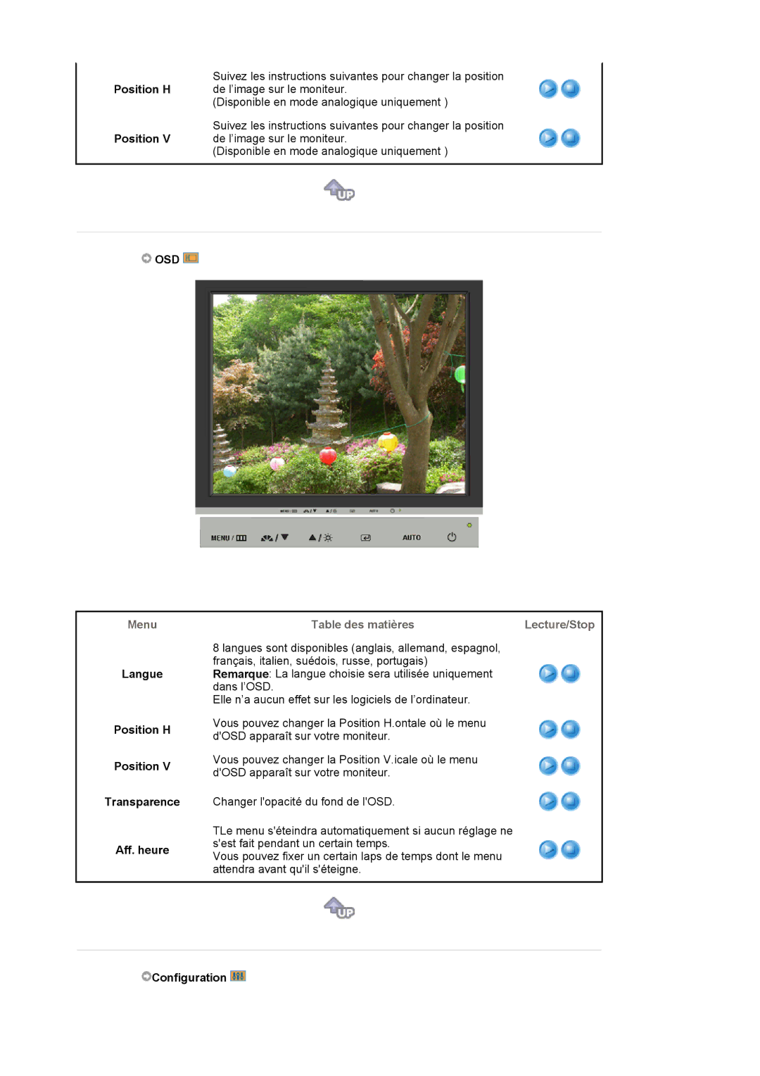 Samsung BI17BSSBV/EDC, BI19BSSBV/EDC manual Osd, Position H Transparence Aff. heure, Configuration 