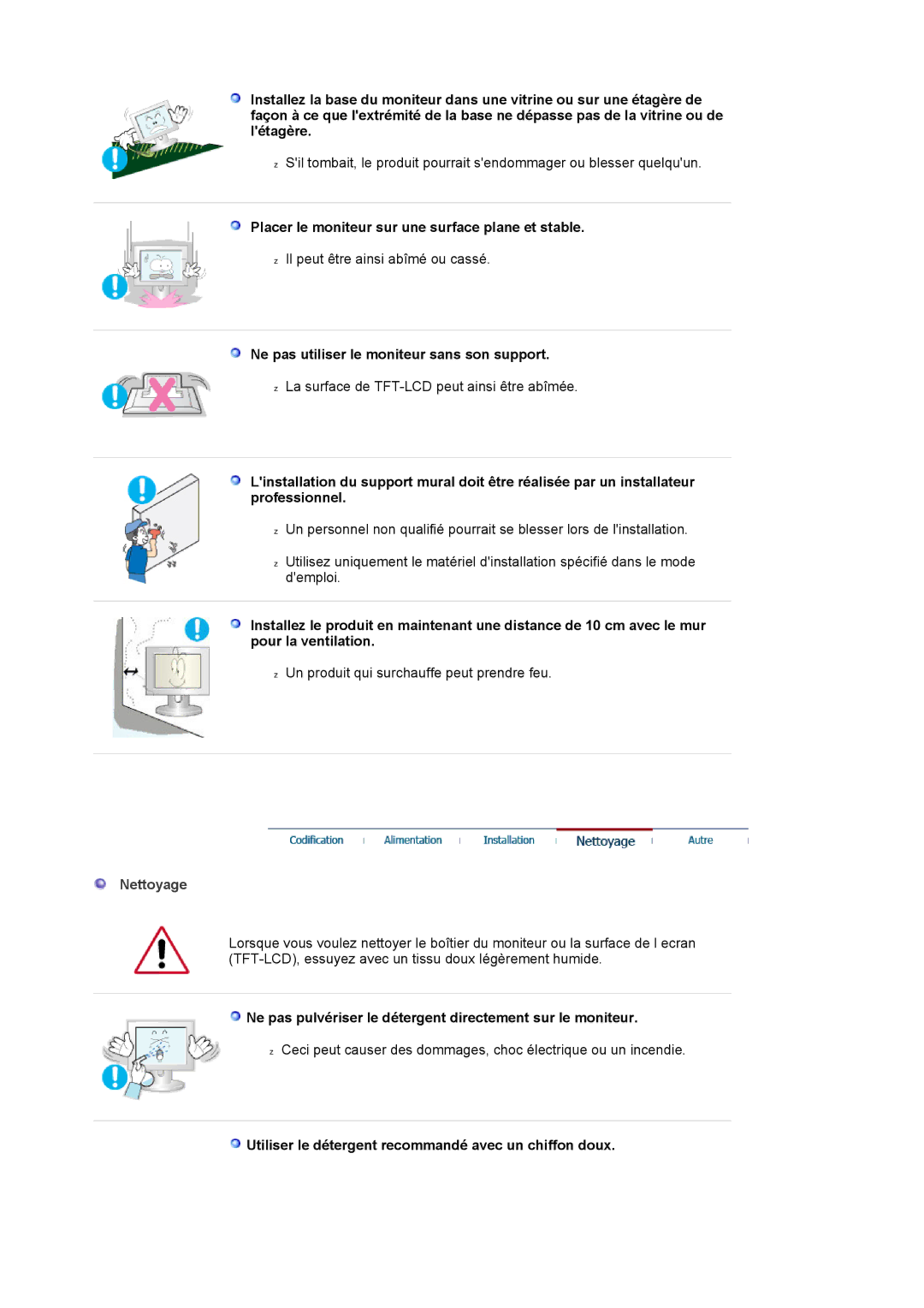 Samsung BI17BSSBV/EDC Placer le moniteur sur une surface plane et stable, Ne pas utiliser le moniteur sans son support 