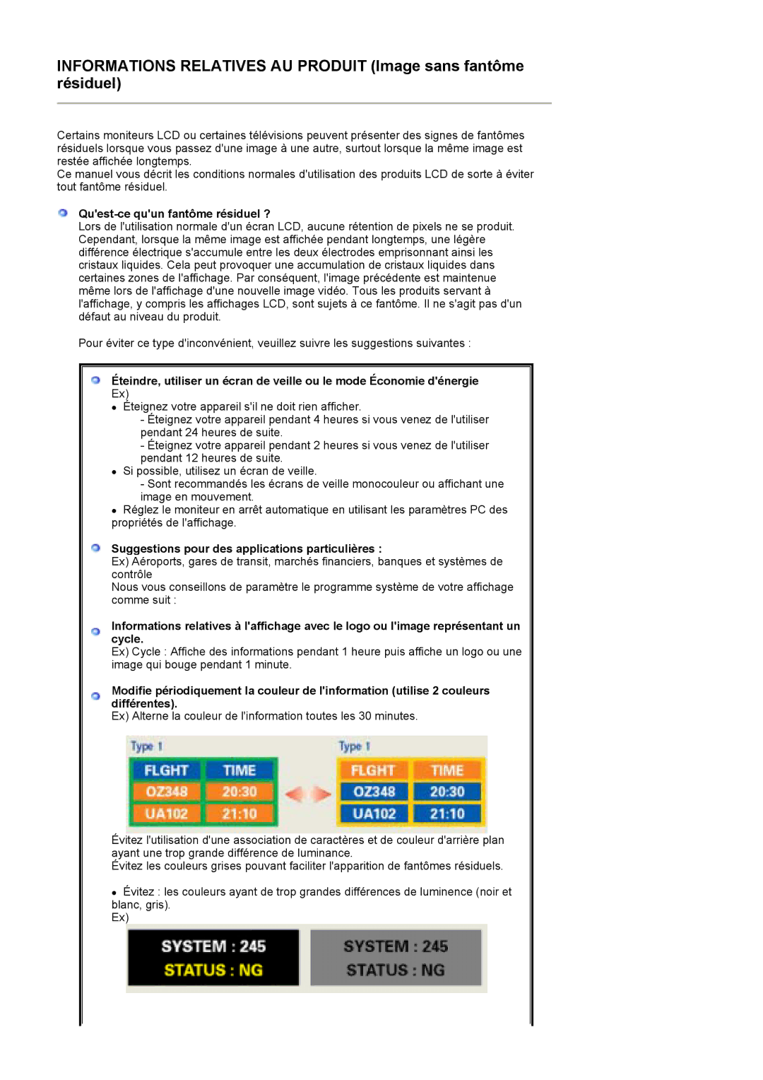 Samsung BI19BSSBV/EDC, BI17BSSBV/EDC Quest-ce quun fantôme résiduel ?, Suggestions pour des applications particulières 