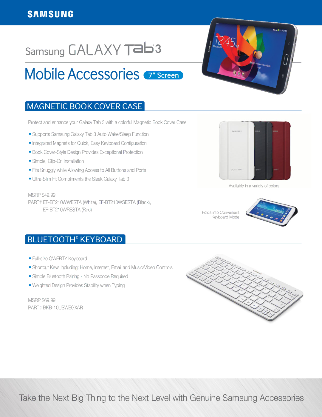 Samsung BKB10USWEGXAR manual Mobile Accessories, Magnetic Book Cover Case, Bluetooth Keyboard 