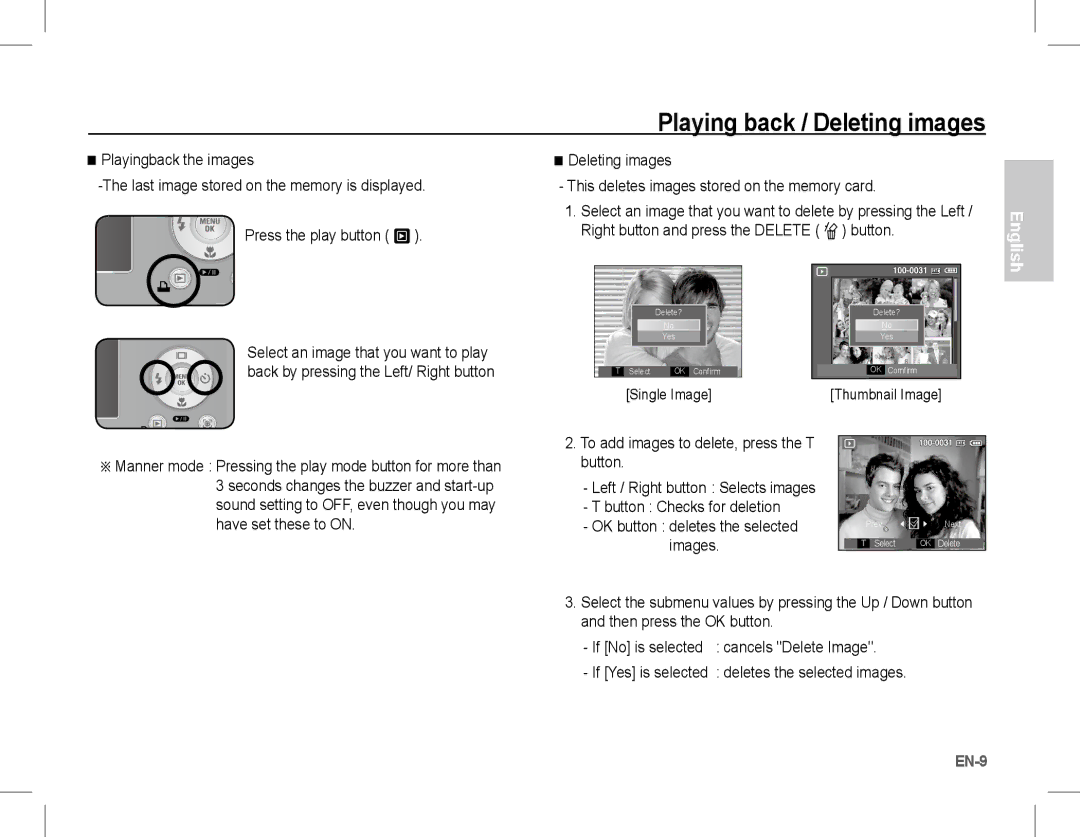 Samsung BL103 manual Playing back / Deleting images, Single Image 