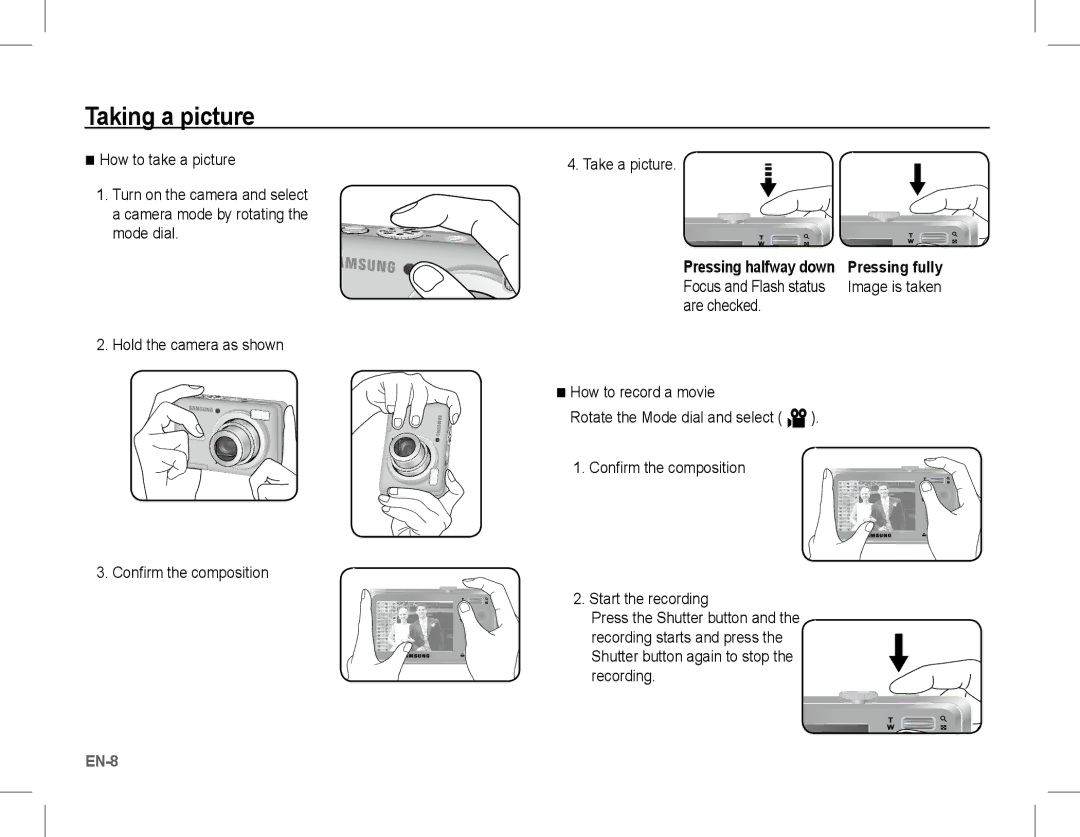 Samsung BL103 manual Taking a picture, Are checked 