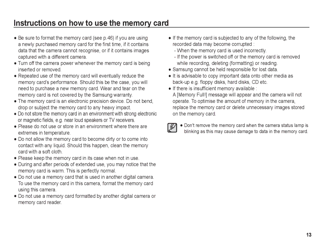 Samsung BL1050 manual Instructions on how to use the memory card, When the memory card is used incorrectly 