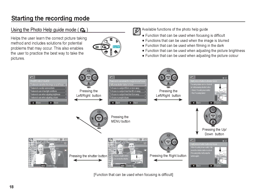 Samsung BL1050 manual Using the Photo Help guide mode ` 