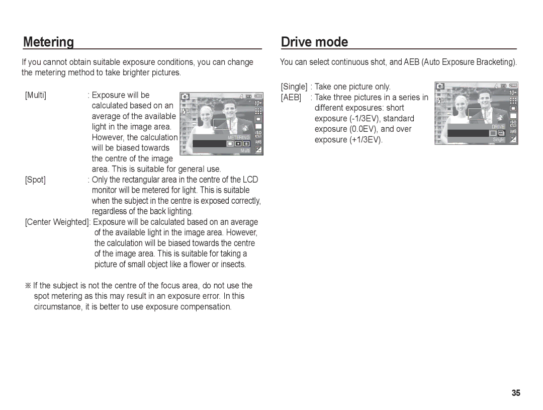 Samsung BL1050 manual Metering, Drive mode 