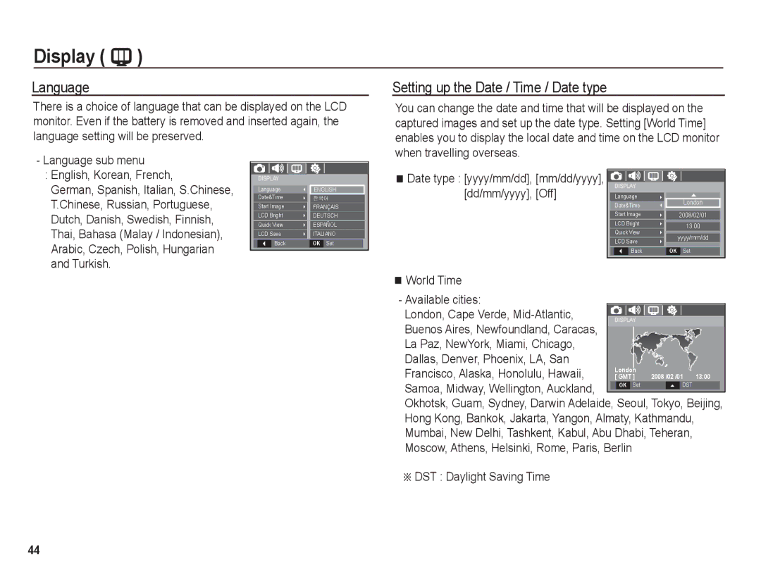 Samsung BL1050 manual Display, Language 