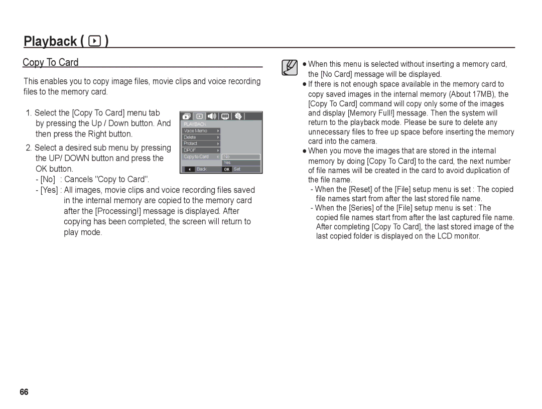 Samsung BL1050 manual Copy To Card, Then press the Right button, UP/ Down button and press 