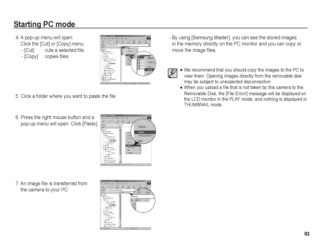 Samsung BL1050 manual Pop-up menu will open. Click the Cut or Copy menu 