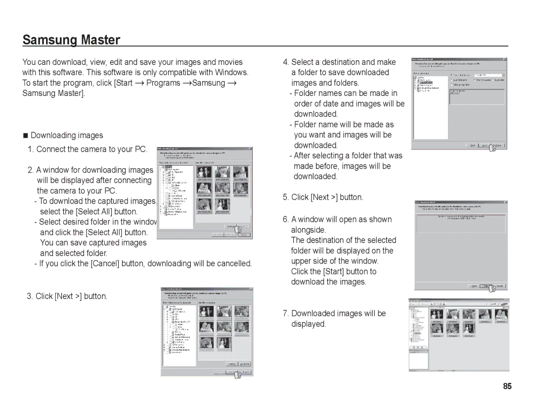 Samsung BL1050 manual Samsung Master, Click Next button, Downloaded images will be displayed 