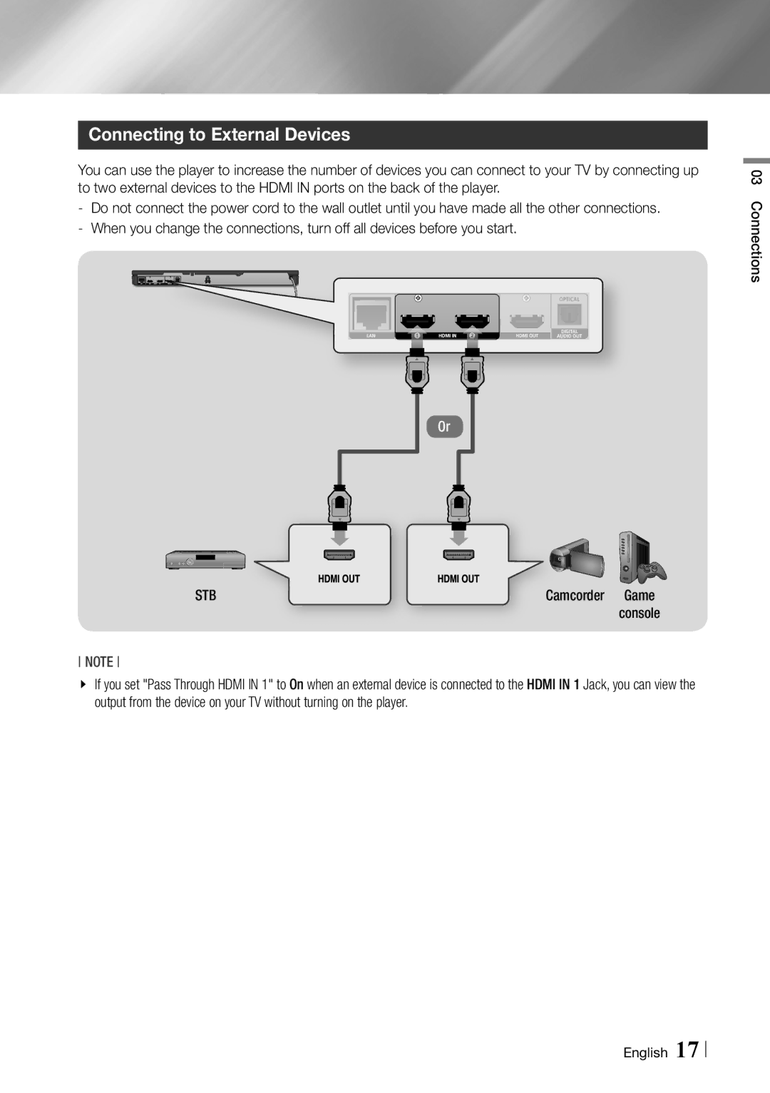 Samsung Blu-ray Disc Player user manual Connecting to External Devices, Stb, Connections 