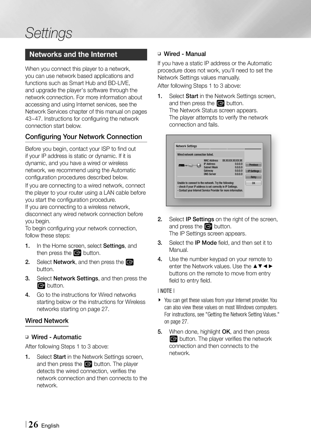 Samsung Blu-ray Disc Player user manual Networks and the Internet, Configuring Your Network Connection, Wired Network 