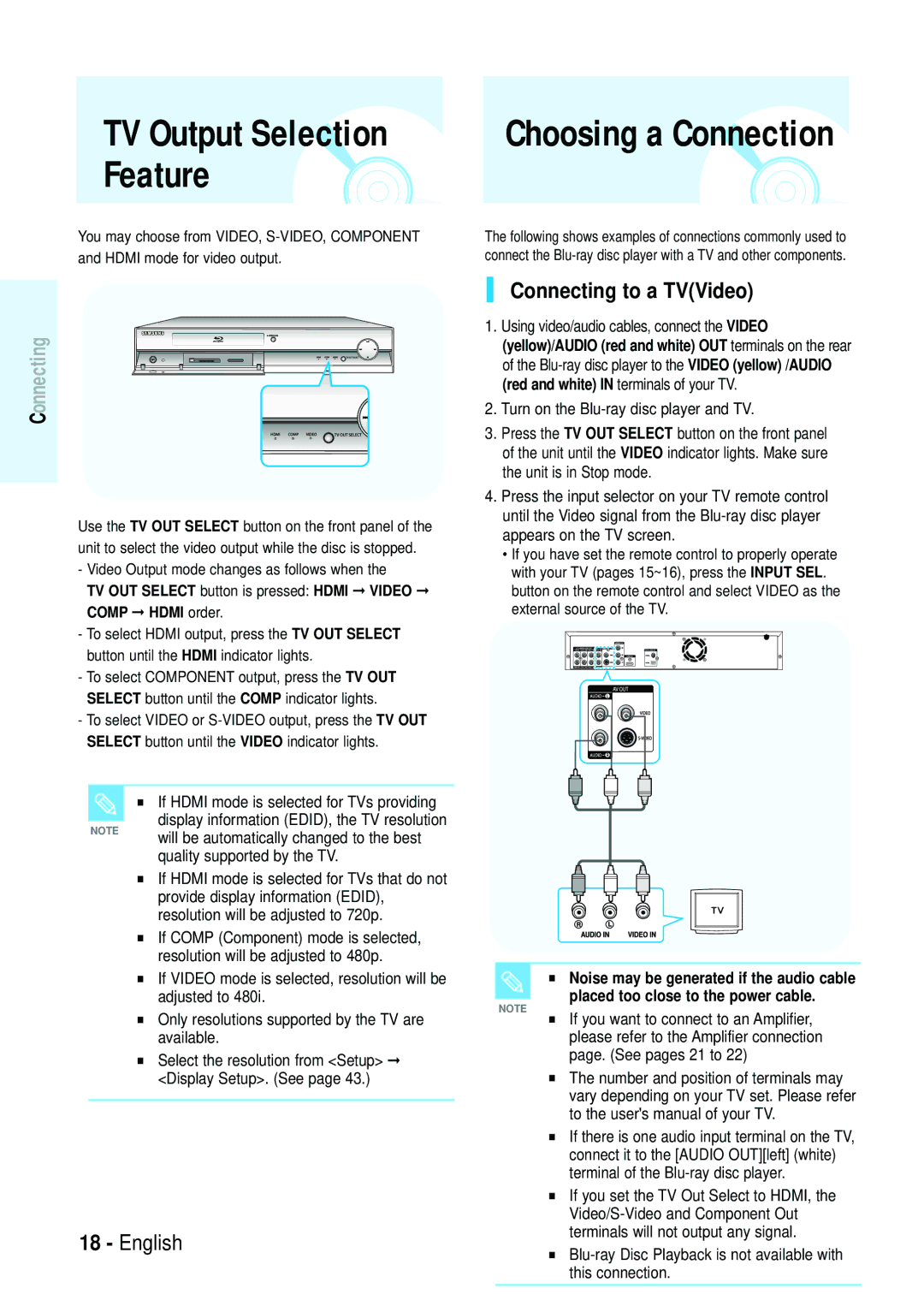 Samsung Blu-ray Disc manual Feature, Connecting to a TVVideo 