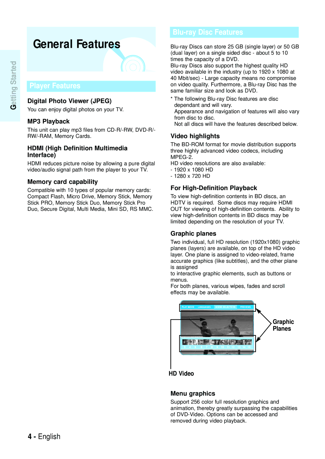 Samsung Blu-ray Disc manual General Features 