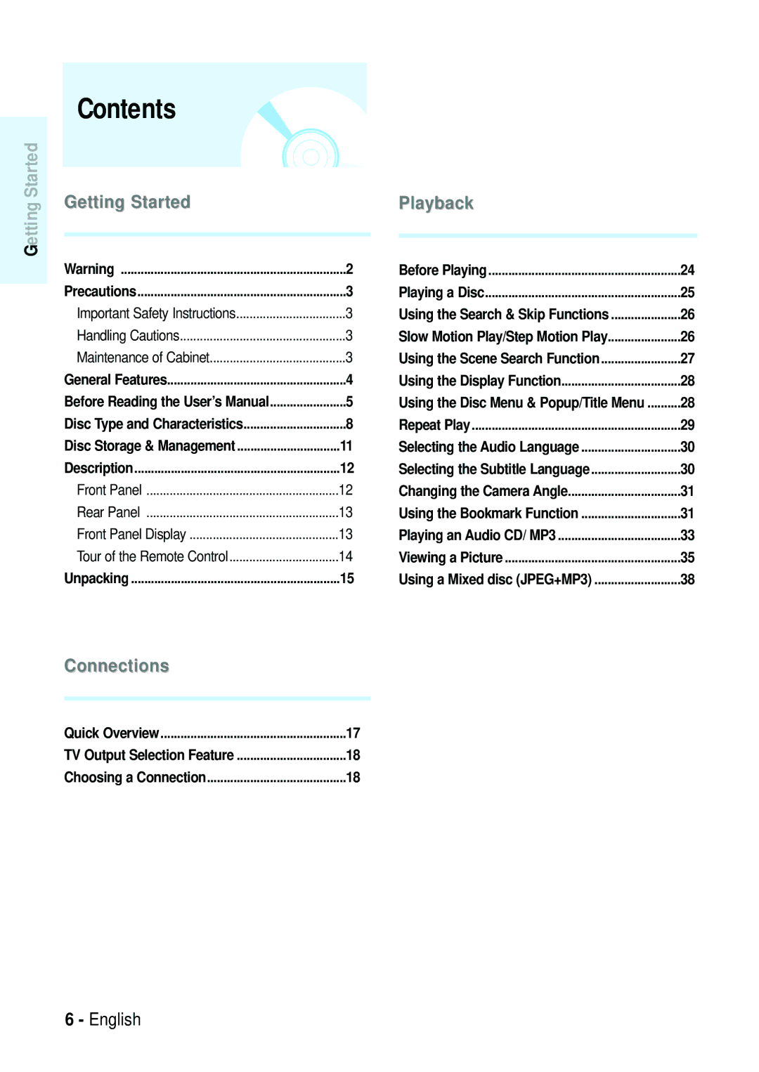 Samsung Blu-ray Disc manual Contents 