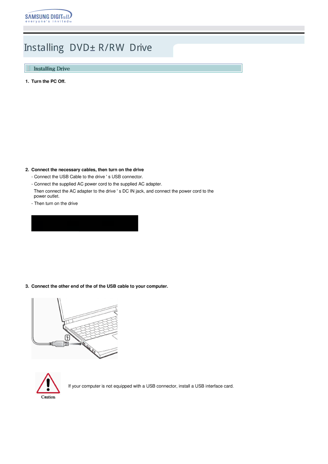 Samsung Blu-ray Player manual Installing DVD±R/RW Drive 