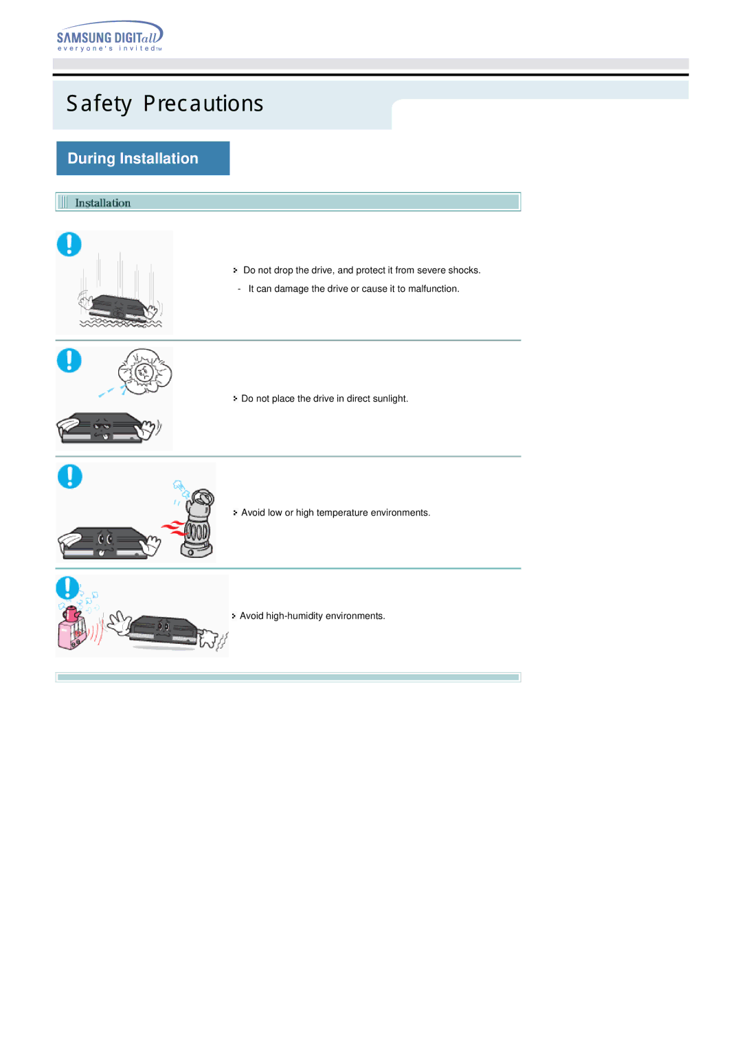 Samsung Blu-ray Player manual During Installation 