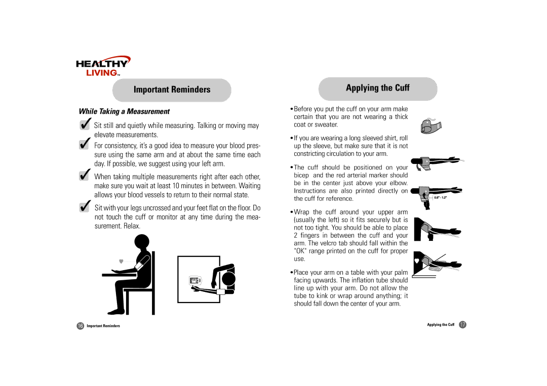 Samsung BM-501S owner manual Applying the Cuff, While Taking a Measurement 