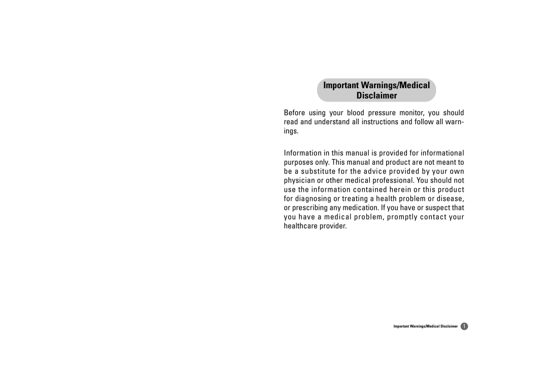 Samsung BM-501S owner manual Important Warnings/Medical Disclaimer 