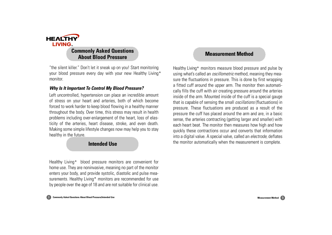 Samsung BM-501S owner manual Intended Use, Measurement Method, Why Is It Important To Control My Blood Pressure? 