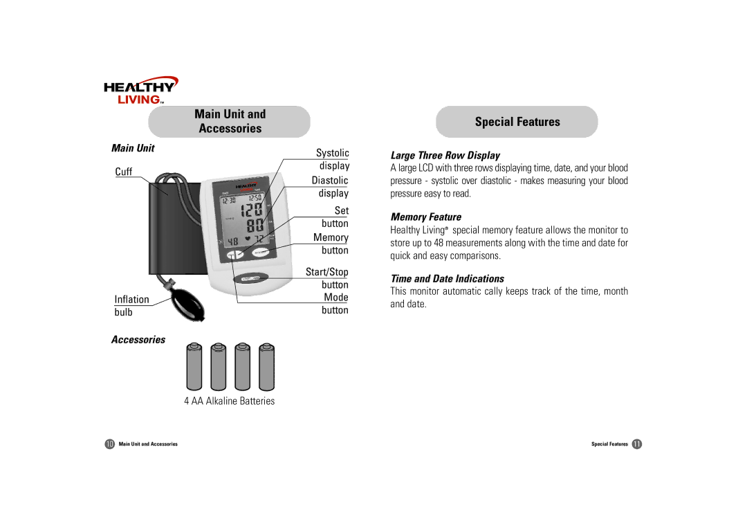 Samsung BM-501S owner manual Main Unit Accessories, Special Features 