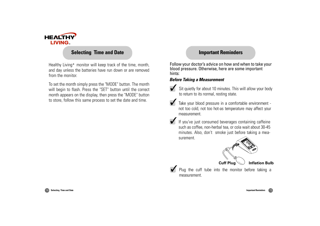 Samsung BM-501S owner manual Selecting Time and Date, Important Reminders, Before Taking a Measurement 