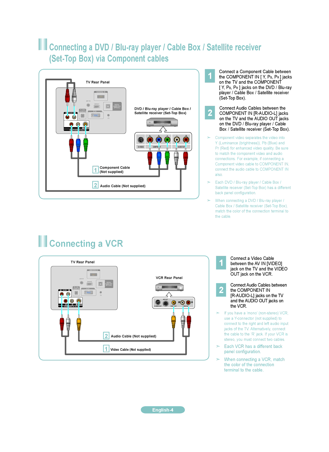 Samsung BN-01J-00, BN68-01976J-00 setup guide Connecting a VCR, Connect a Video Cable 