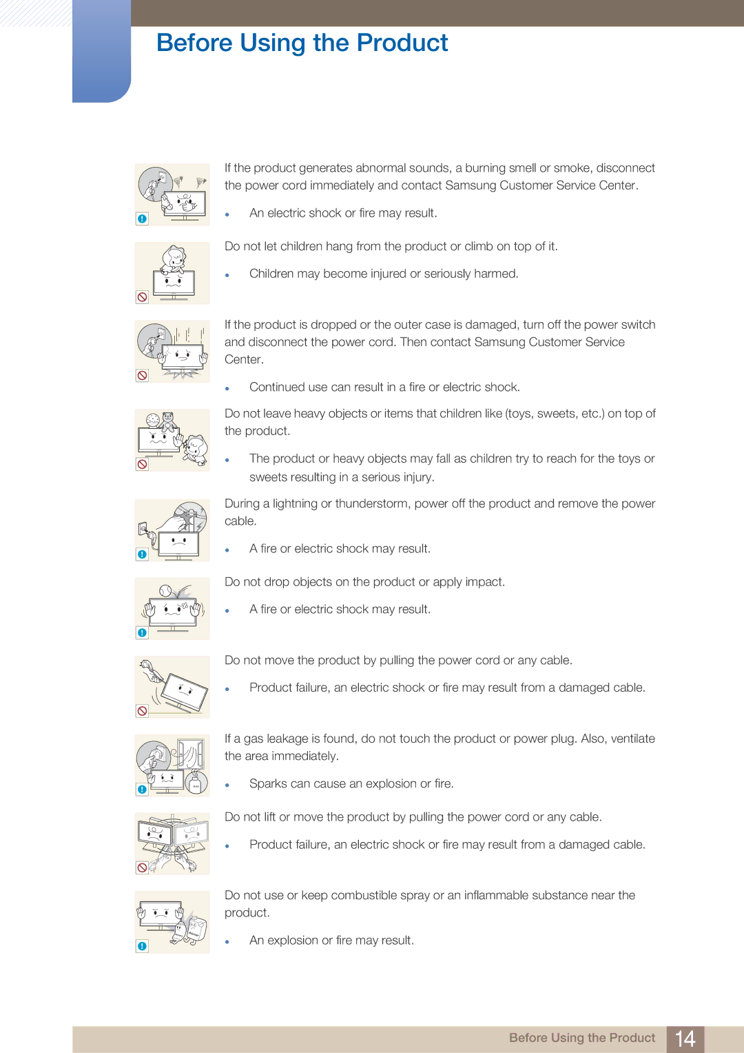 Samsung H32B, BN46-00281A-01, BN4600281A-01, H40B, H46B, 32IN user manual Sparks can cause an explosion or fire 