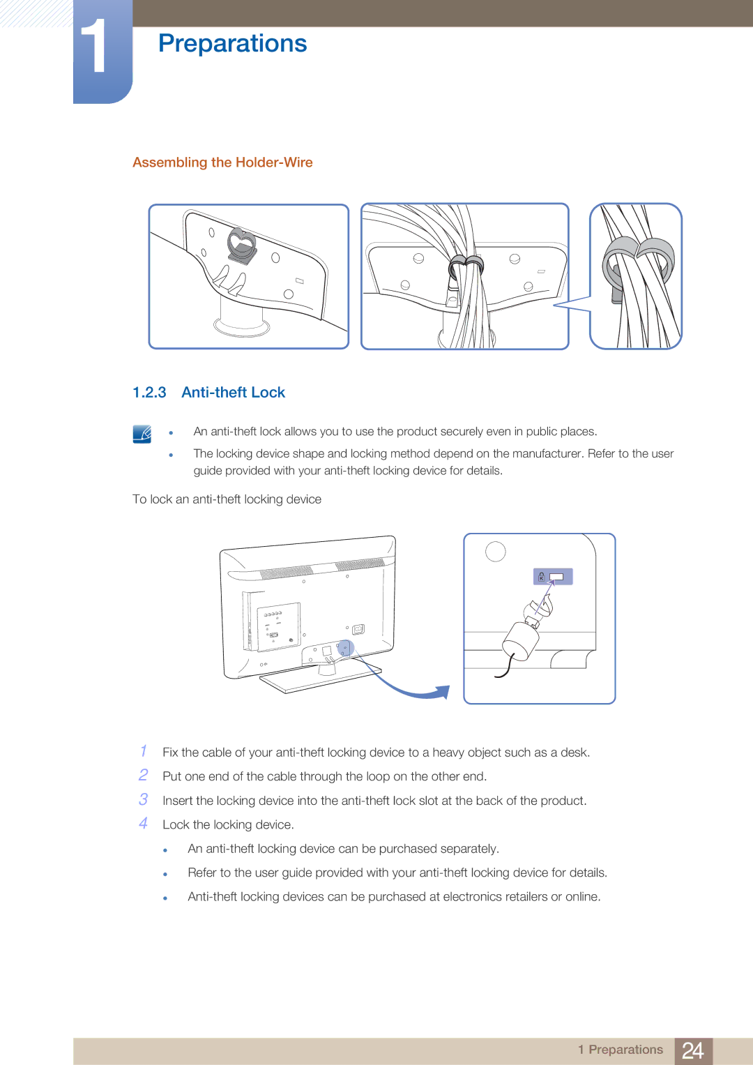 Samsung BN46-00281A-01, BN4600281A-01, H32B, H40B, H46B, 32IN user manual Anti-theft Lock, Assembling the Holder-Wire 