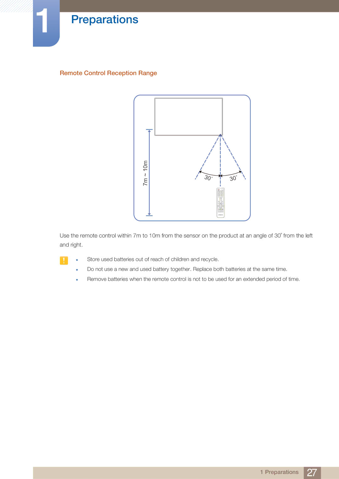 Samsung H40B, BN46-00281A-01, BN4600281A-01, H32B, H46B, 32IN user manual Remote Control Reception Range, 7m ~ 10m 