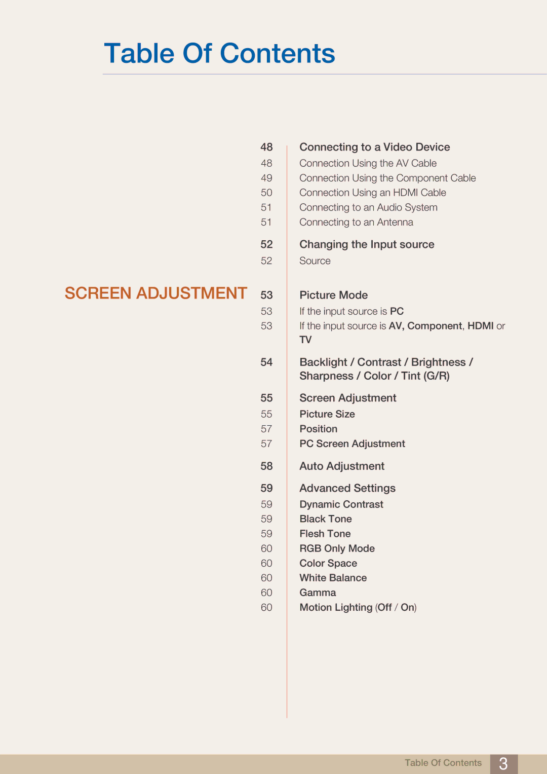 Samsung H40B, BN46-00281A-01, BN4600281A-01, H32B, H46B, 32IN user manual Screen Adjustment 