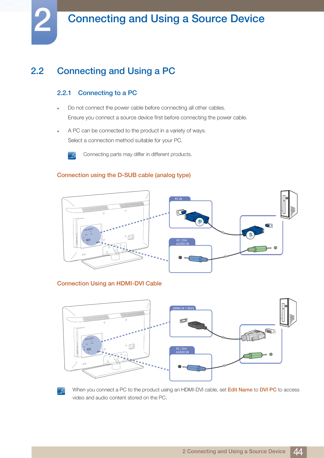 Samsung H32B, BN46-00281A-01 Connecting and Using a PC, Connecting to a PC, Connection using the D-SUB cable analog type 