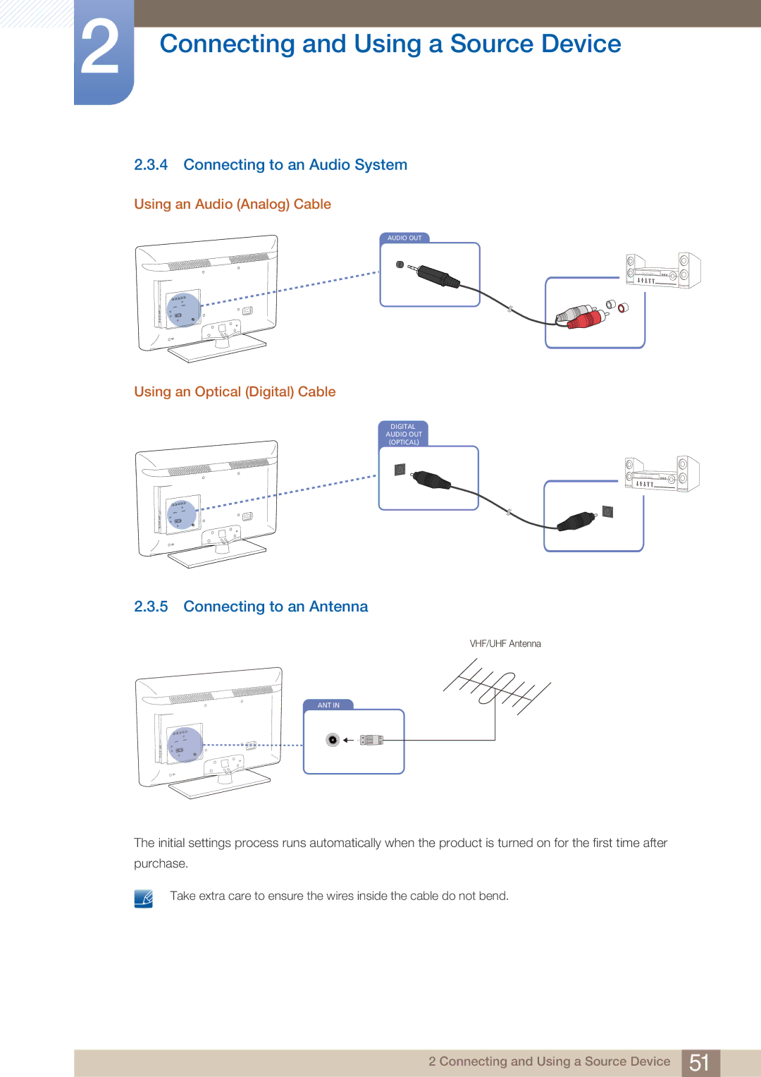 Samsung H40B, BN46-00281A-01, H32B Connecting to an Audio System, Connecting to an Antenna, Using an Audio Analog Cable 