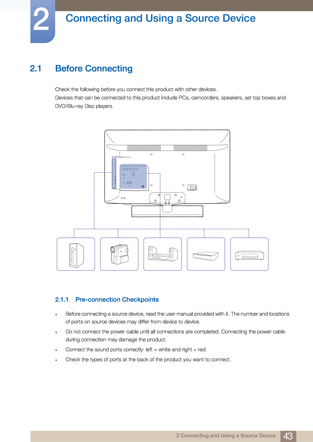 Samsung BN4600281A-01, BN46-00281A-01 Connecting and Using a Source Device, Before Connecting, Pre-connection Checkpoints 