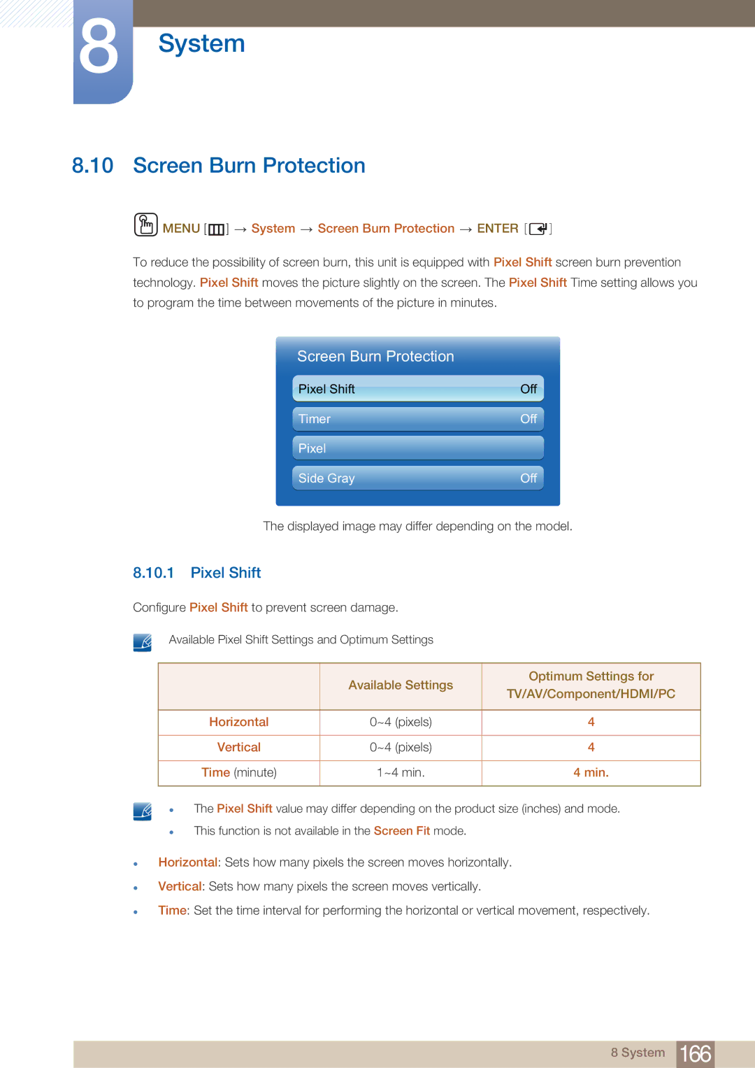 Samsung ME46B, BN4600098G03, HE46A, HE40A, ME40B, ME32B, ME55B user manual Screen Burn Protection, Pixel Shift 