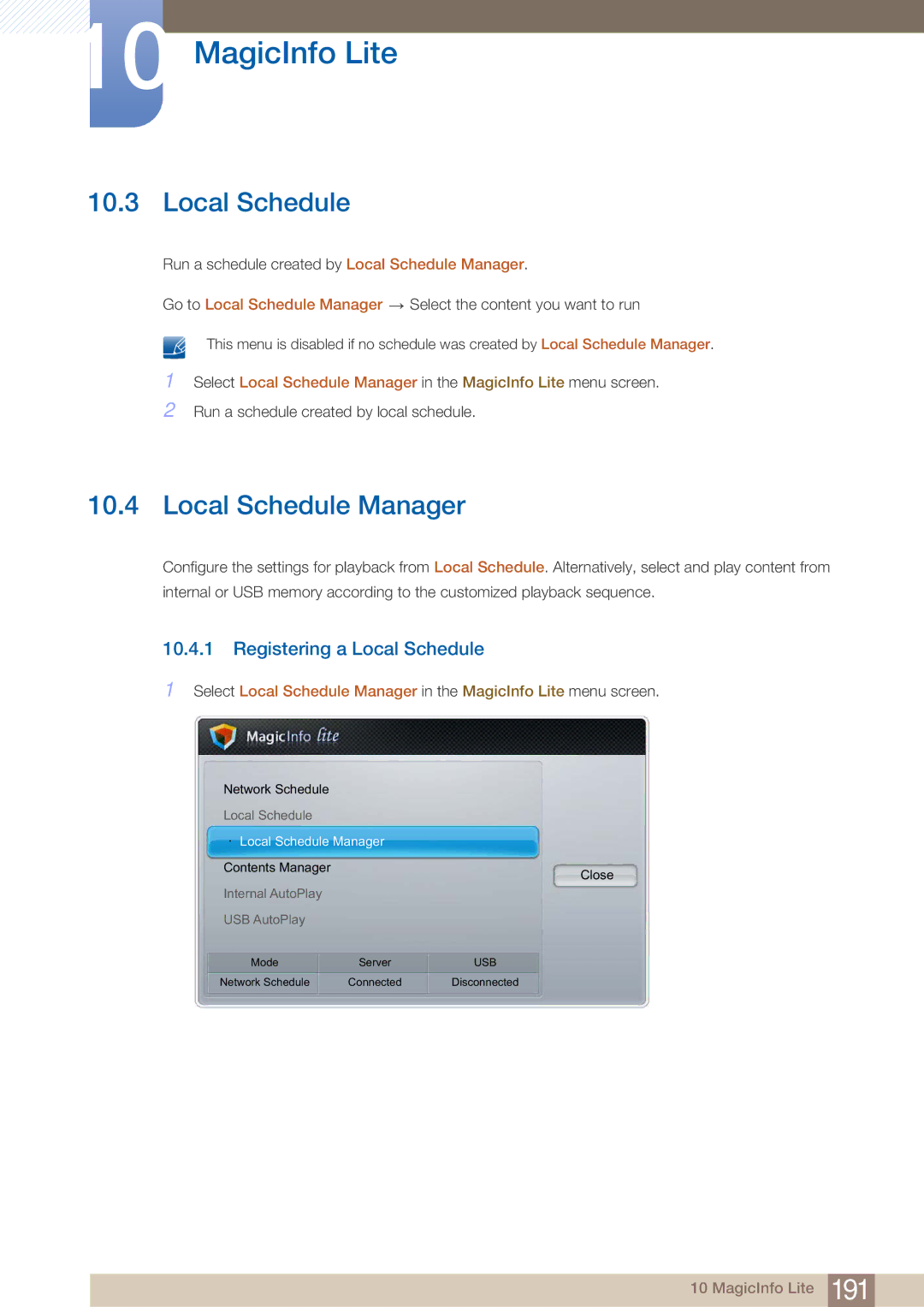 Samsung HE40A, BN4600098G03, HE46A, ME40B, ME32B, ME46B, ME55B Local Schedule Manager, Registering a Local Schedule 