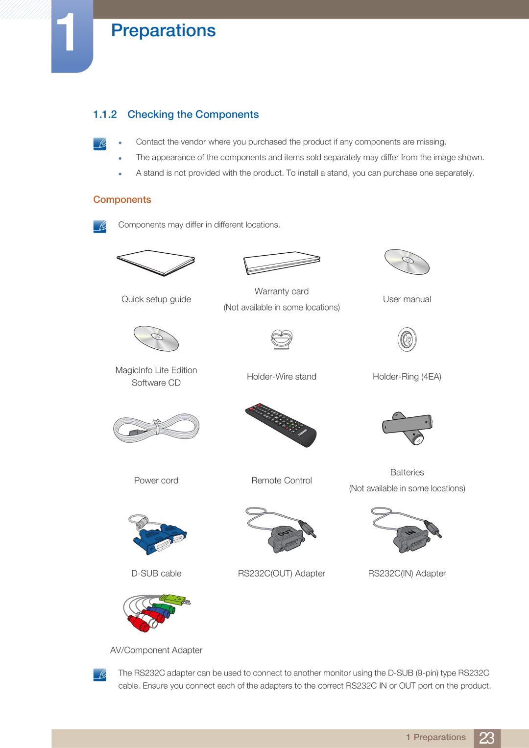 Samsung HE40A, BN4600098G03, HE46A, ME40B, ME32B, ME46B, ME55B user manual Checking the Components 